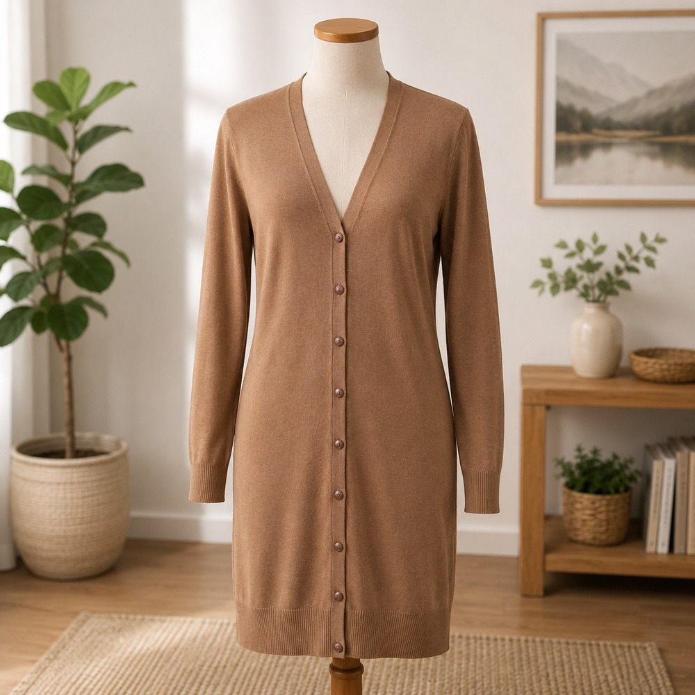 Cotton On Longline Cardigan Womens Small Brown V-Neck Button Front Lightweight